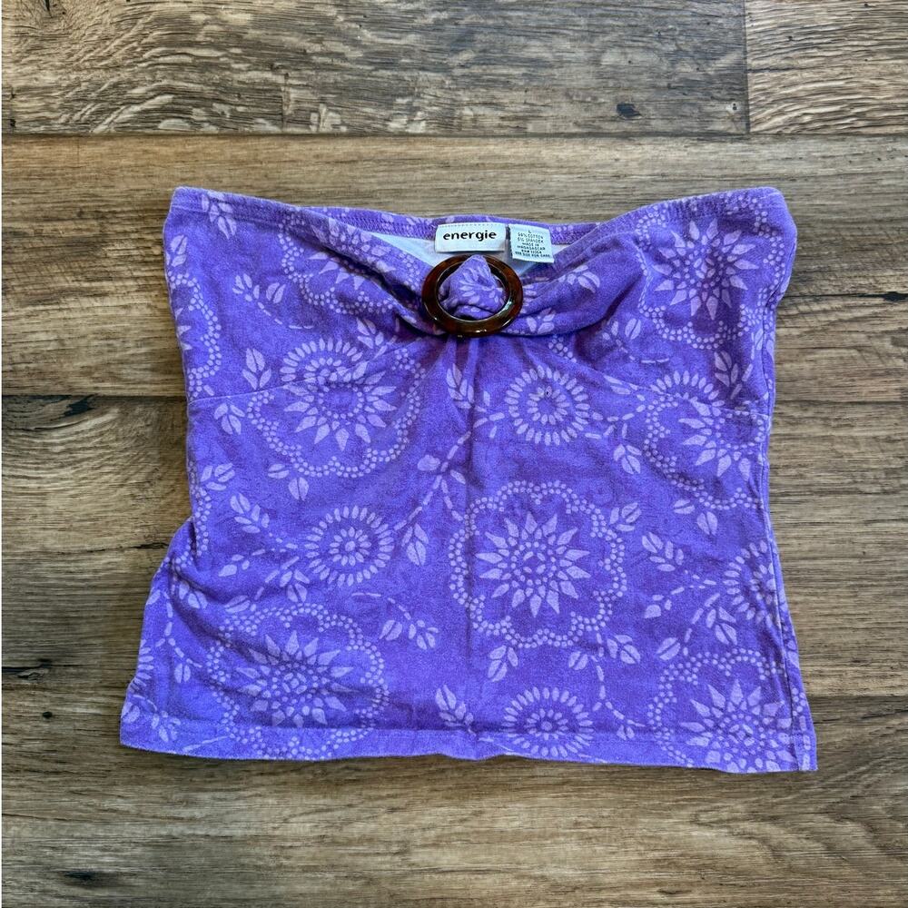 Vintage Y2k Energie Purple Paisley Floral Strapless Tube Top